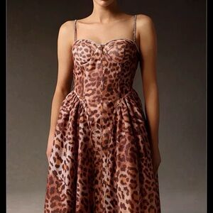 ATC Animal Print Midi Dress Women’s L Drop Waist Bustier Corset Crystal NWT